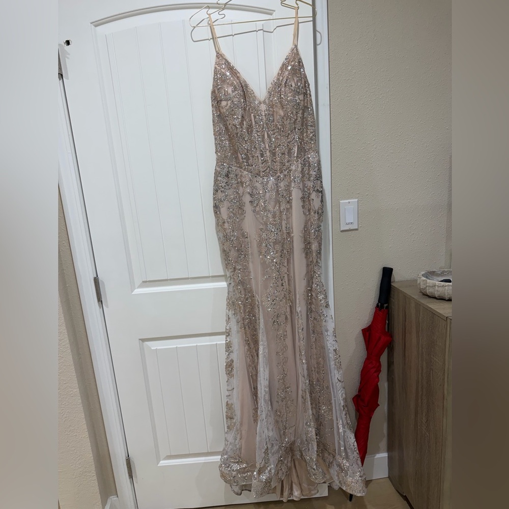 Beaded Nude Champagne Evening Gown